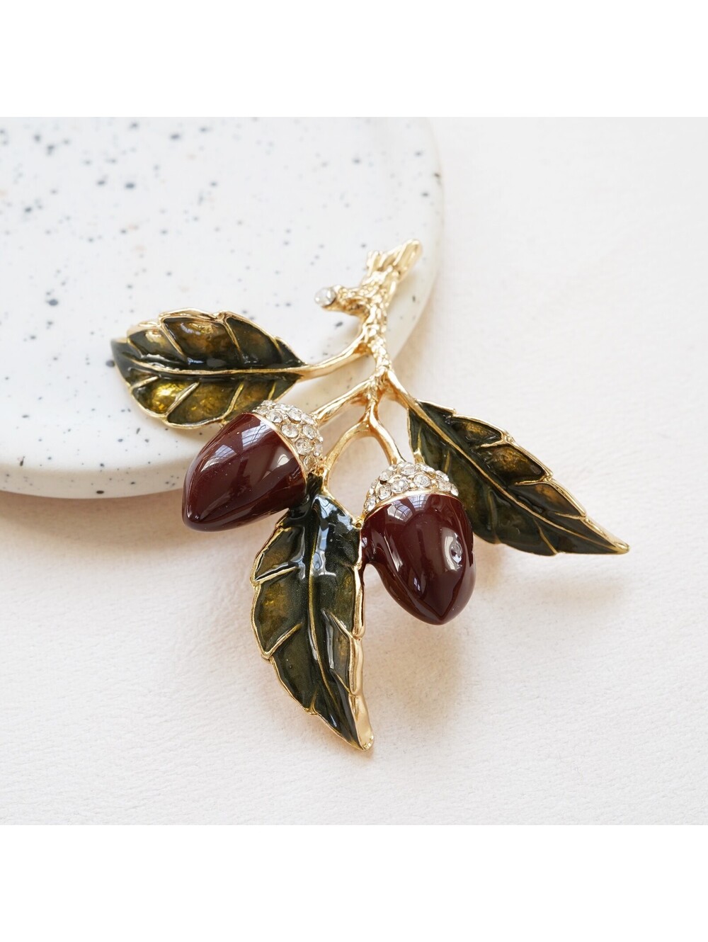 Vintage Style Enameled Acorn Brooch